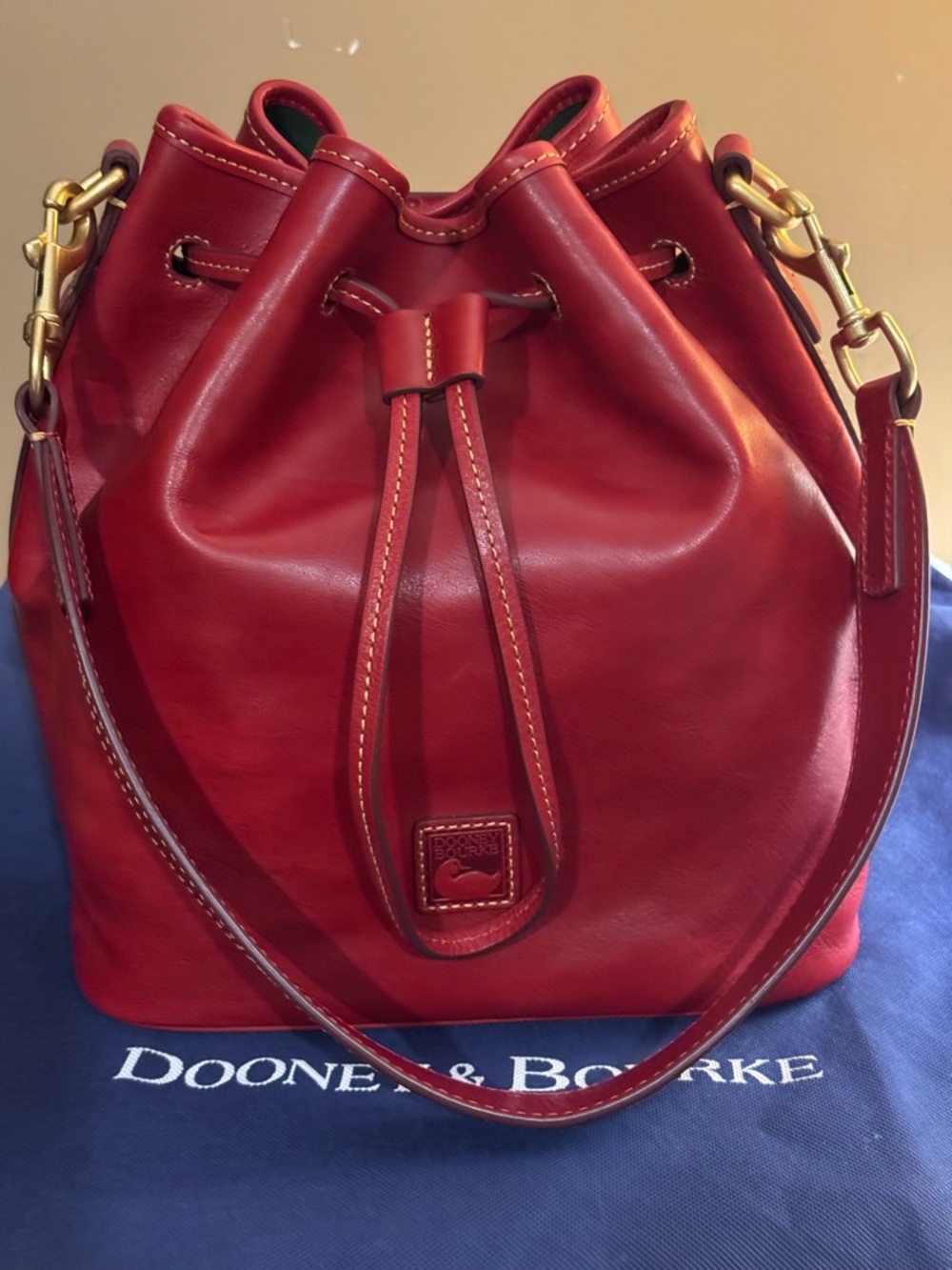 Dooney & Bourke Red Florentine Leather Drawstring Bucket Shoulder Bag NWT - Picture 11 of 14